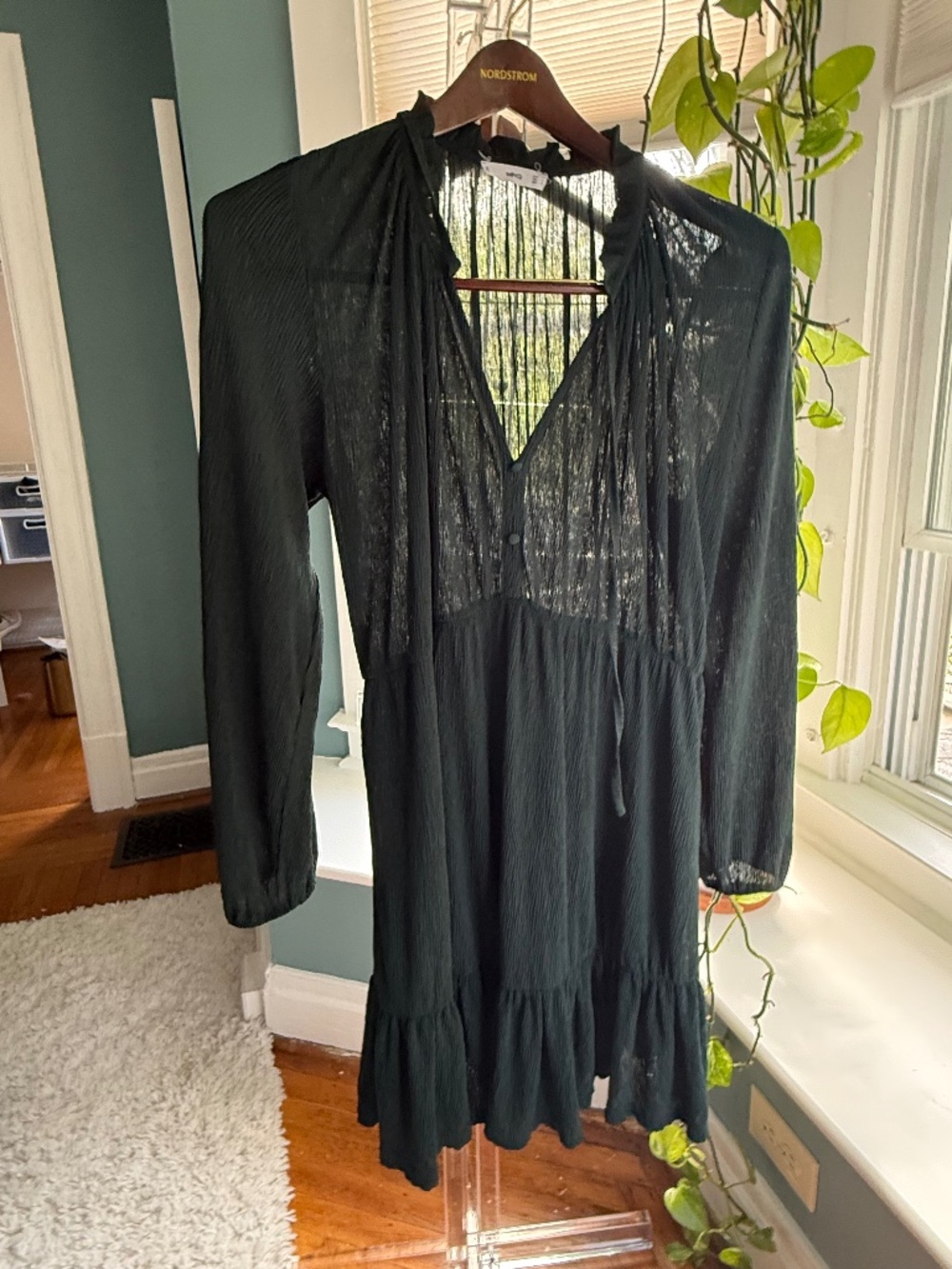 MNG Forest Green Empire Waist Mini Dress Size 8